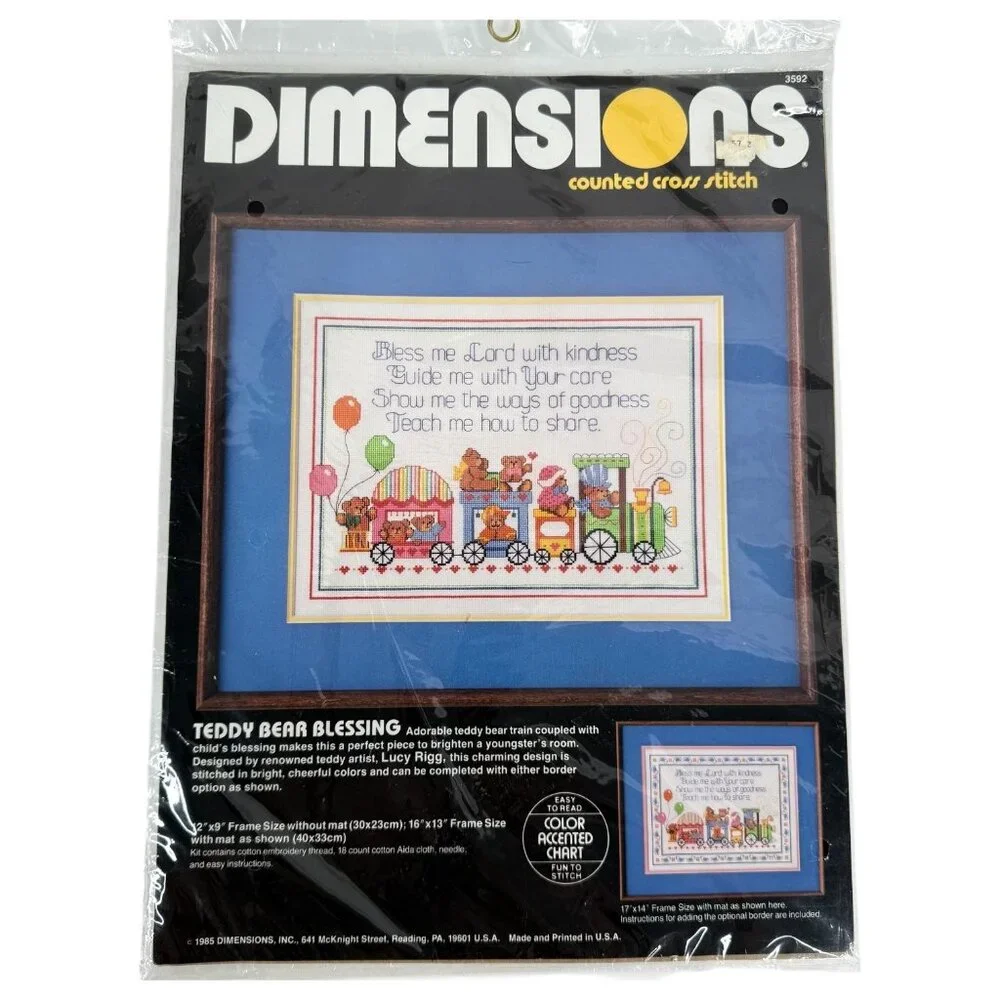 Vintage Dimensions Counted Cross Stitch Kit Teddy‎ Bear Blessing 1985 Sealed